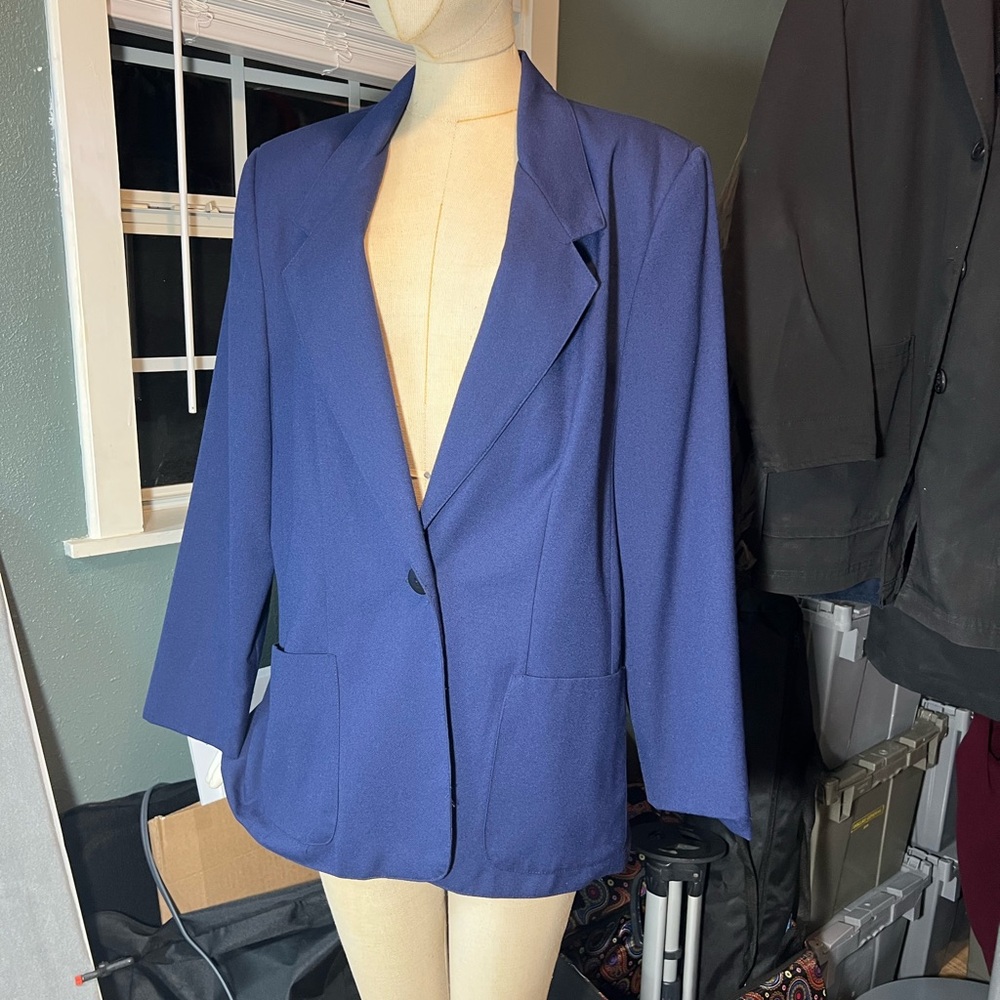 Vintage 1970’s Blue Polyester Blazer, women’s 18/XL, Made In USA 🇺🇸 Retro